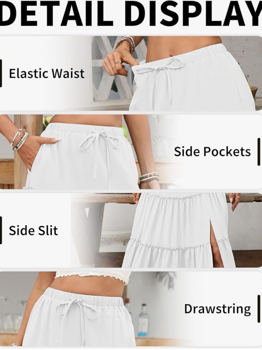 Women’s White Tiered Maxi Skirt with Side Slit - Picture 6 of 7